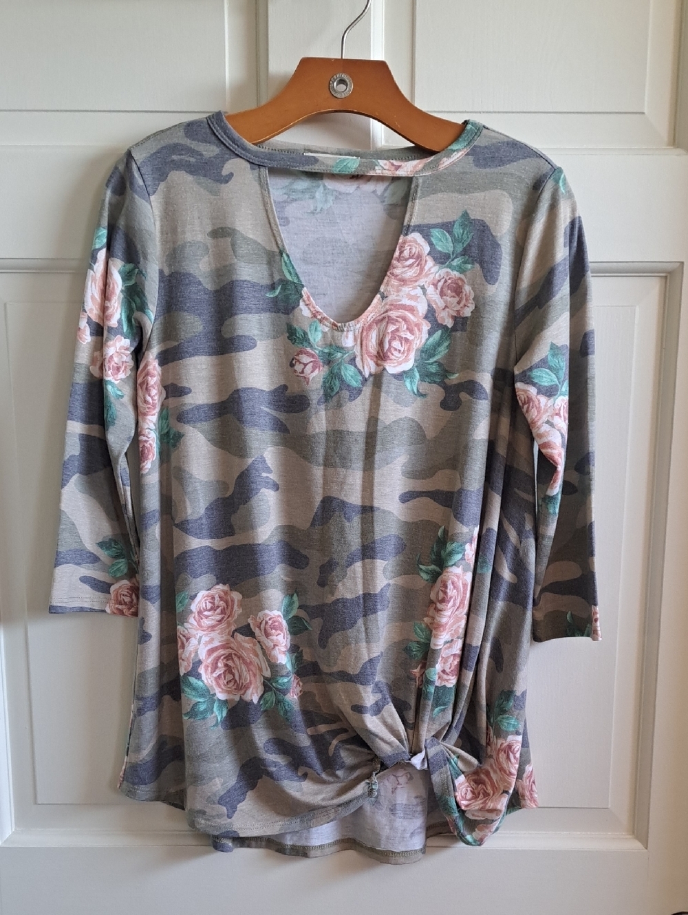 Hopely Y2k Floral Camo Oversized Causal Quarter Sleeve Side Knot Comfy Shirt